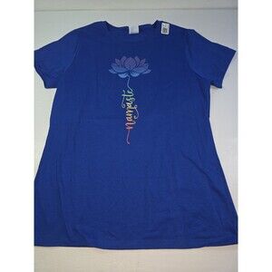 Namaste Lotus Flower Meditation Yoga T-Shirt Women's Med Blue